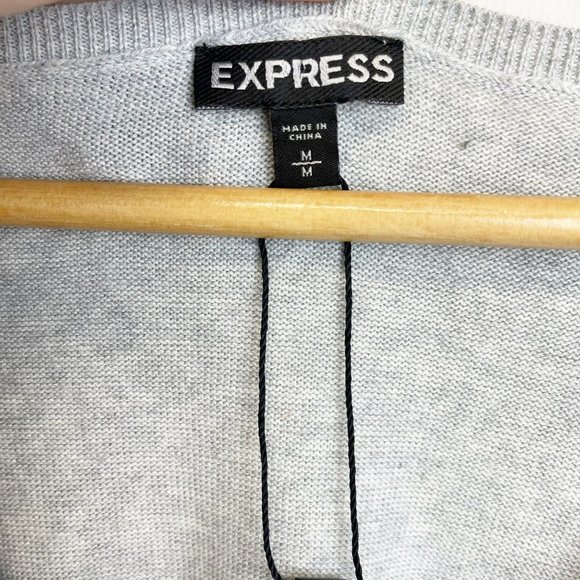 EXPRESS Gray Hi-Low V-Neck Oversized Dolman Leopard Cardigan Zippers Size M - Picture 7 of 11